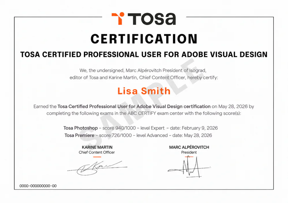 Tosa Certified Professional User for Adobe Visual Design diploma