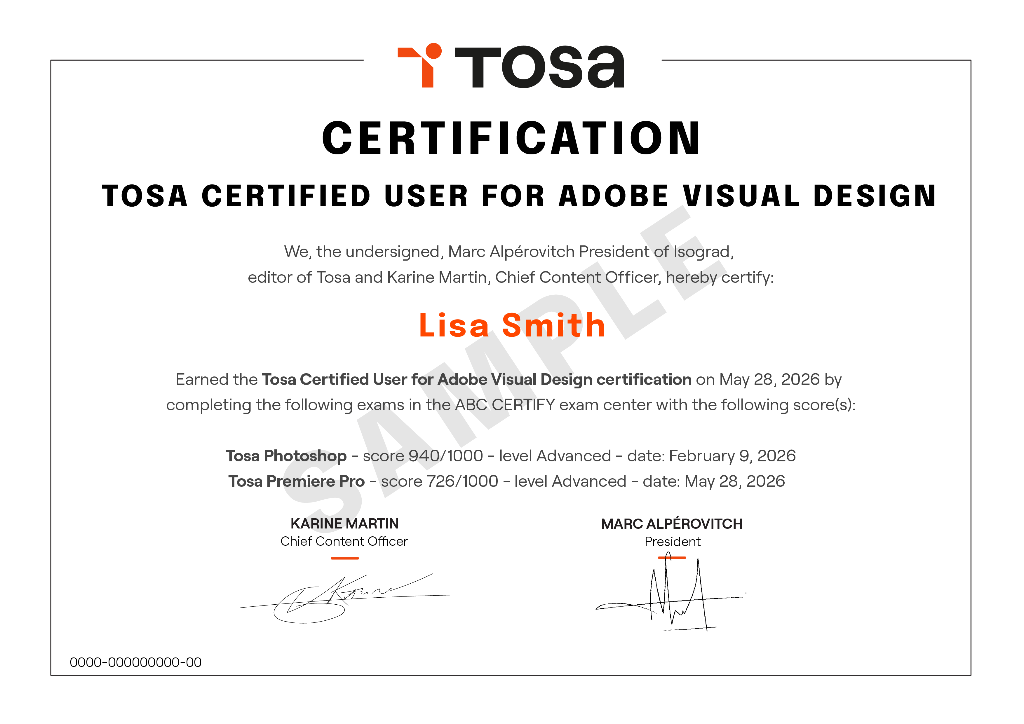 Tosa Certified User for Adobe Visual Design diploma