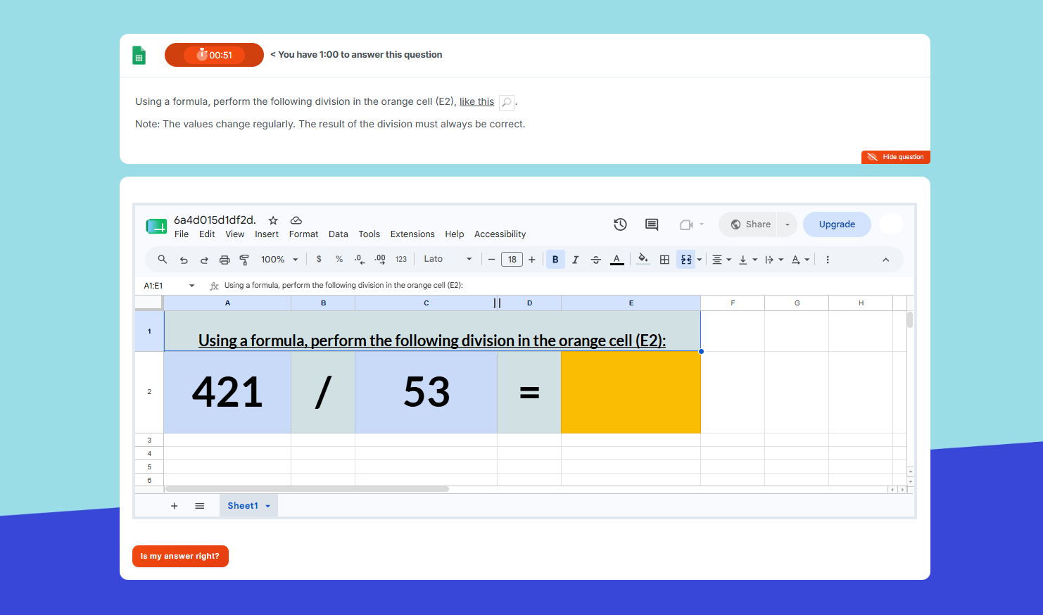 Google Sheets exam preview